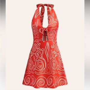 Commense Red Sleeveless Halter Sundress